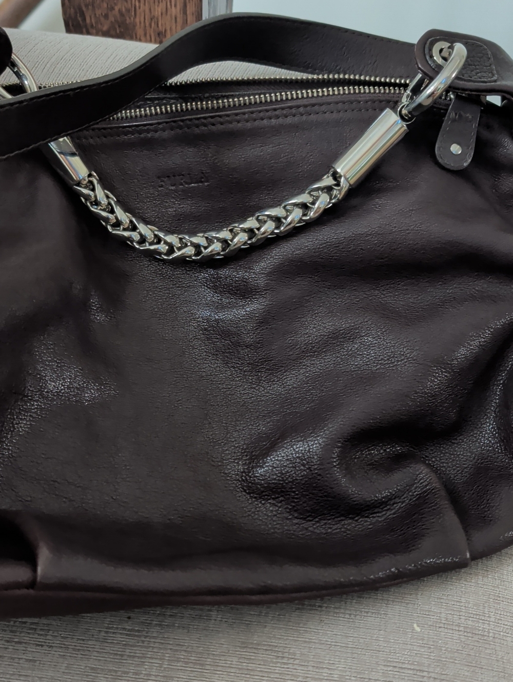 Furla Dark Brown Leather Hobo Bag